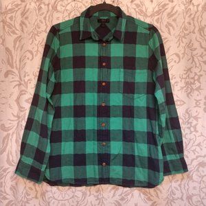 Size 8 J. Crew Green & Blue Flannel Button Down
